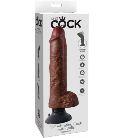 Dildos King Cock 10 Inch Vibrating Cock with Balls- Brown - Brown - C312LL0QT2R $29.56