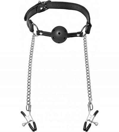 Gags & Muzzles Breathable Ball Gag with Nipple Clamps - NIPPLE CLAMPS - C811XJWDWP3 $34.23