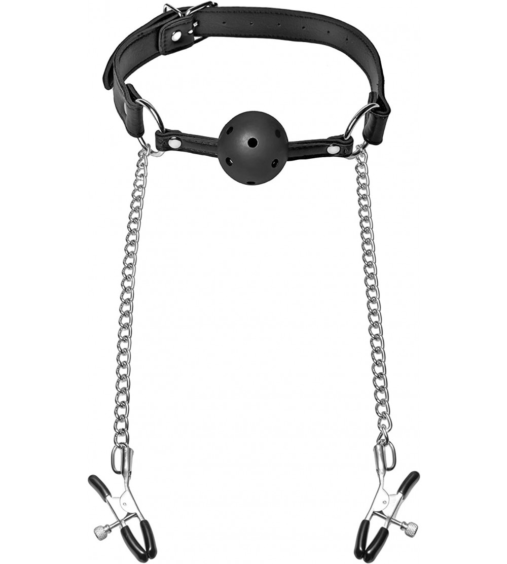Gags & Muzzles Breathable Ball Gag with Nipple Clamps - NIPPLE CLAMPS - C811XJWDWP3 $9.38