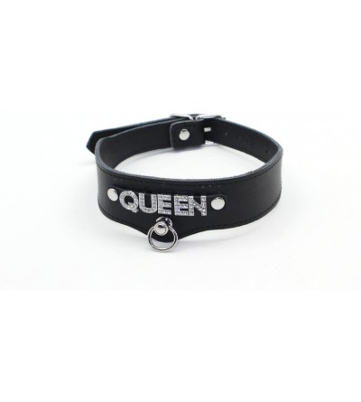 Restraints Genuine Wide Leather Collar with Diamond Decorating Word (Queen) - Queen - CU12HD15A1X $38.38