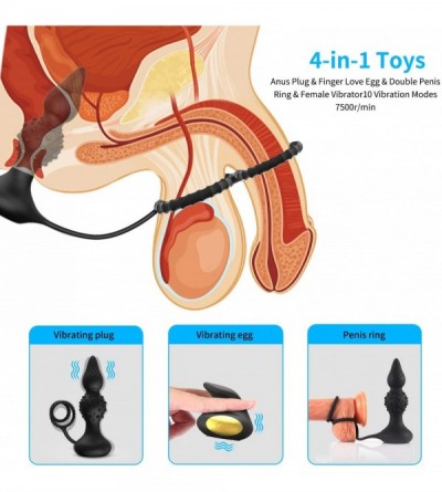 Vibrators Anal Vibrator Butt Plug with Anal Beads Penis Ring- Anal Massager Anal Sex Toy with 10 Vibrating Modes for Male Fem...