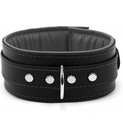 Restraints Melanie Lockable Collar Premium Latigo Leather Handmade - Gray - CM18S8UC3E6 $33.62