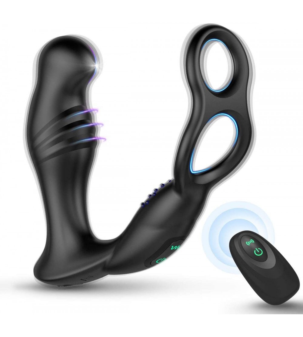 Anal Sex Toys Vibrating Prostate Massager with Cock Ring- 2 Powerful Motors Rechargeable Anal Vibrator with 10 Stimulation Mo...