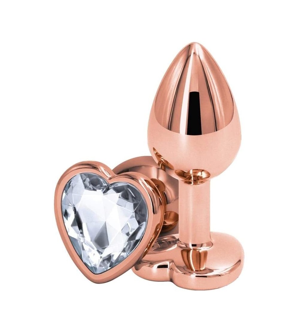Anal Sex Toys Rear Assets Anal Butt Plug - Rose Gold- Small - Heart-Shaped (Clear Jewel) - Clear Jewel - CN19920IRDQ $9.54