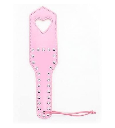 Restraints Pink Leather Heart Shaped Hollow Hand Spanking Paddle with Nail Flirting Sex Toy - Pink - CE12MAIJMKK $20.78