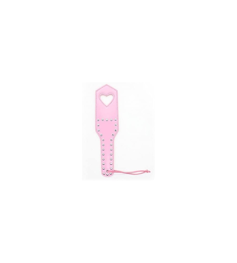 Restraints Pink Leather Heart Shaped Hollow Hand Spanking Paddle with Nail Flirting Sex Toy - Pink - CE12MAIJMKK $11.39