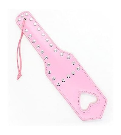 Restraints Pink Leather Heart Shaped Hollow Hand Spanking Paddle with Nail Flirting Sex Toy - Pink - CE12MAIJMKK $11.39