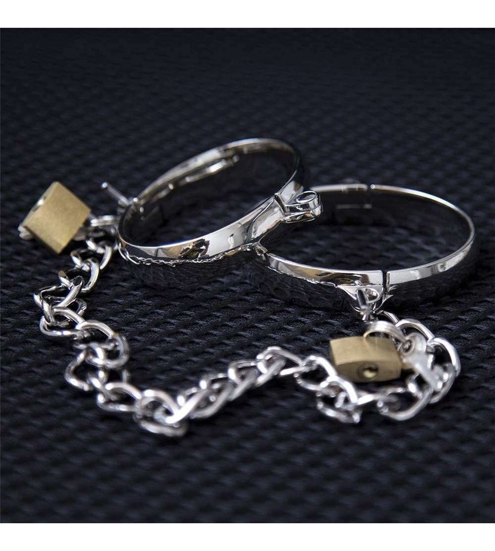 Restraints Metal Handcuffs and Shackles with Copper Locks and Iron Chain Stage Props Couple Role-Playing Props Alternative To...