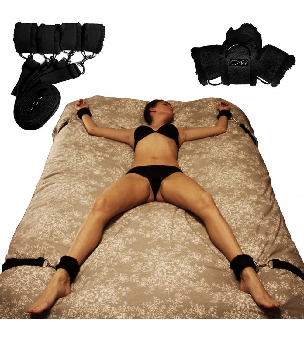 Restraints Bed Restraints for Sex with Adjustable Straps for Bondage and BDSM (Furry) - Black - C5121NKFOF3 $11.20