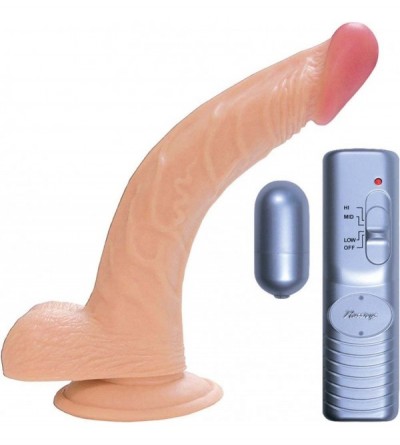 Dildos All American Whopper 8 Inch Vibrating Dong with Balls- Suction Base and Bullet- Natural Flesh - CY11B6EM2GV $72.23