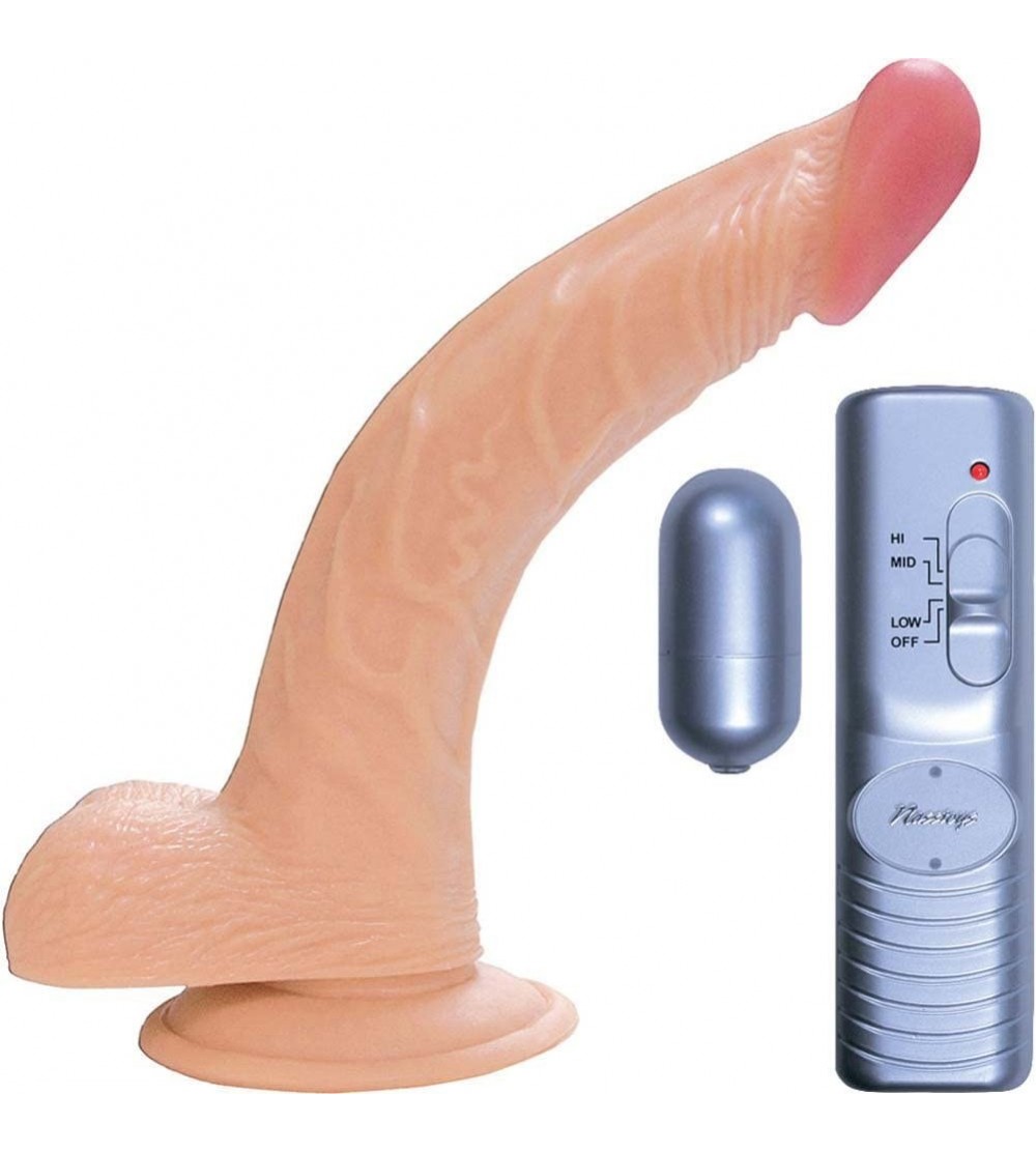Dildos All American Whopper 8 Inch Vibrating Dong with Balls- Suction Base and Bullet- Natural Flesh - CY11B6EM2GV $25.04