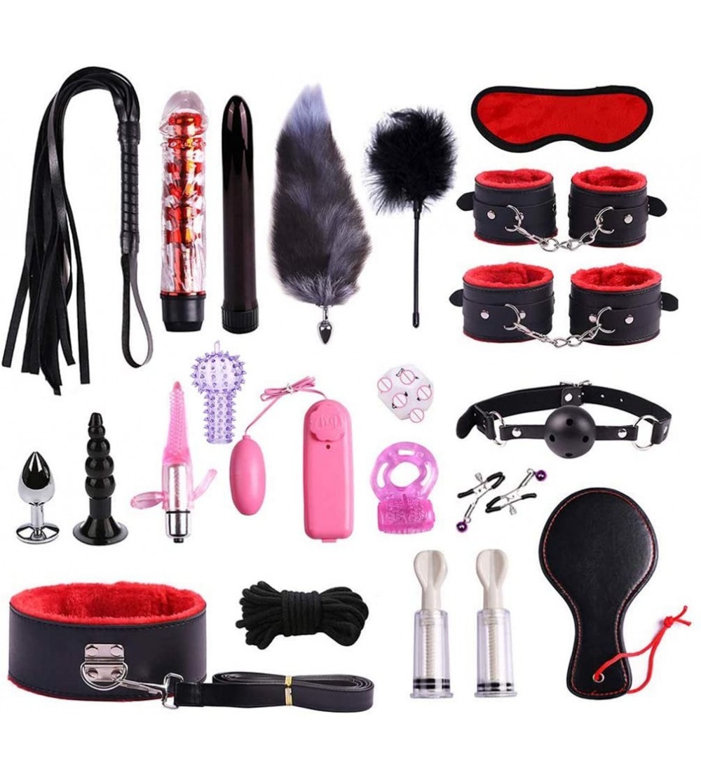 Restraints 22pc Leather Handcuffs Set Adult Bed Game Toys for Couples Getting Excited Kit Pleasure Toys for Men Women - Red -...