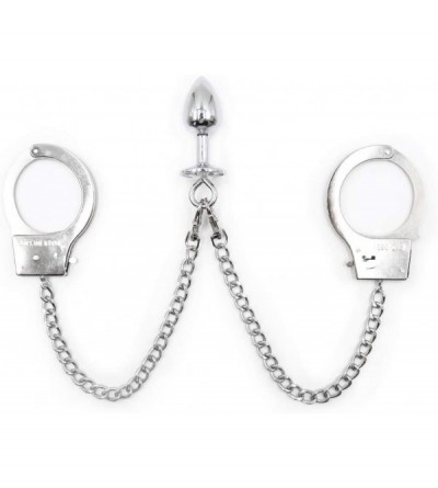 Restraints SM Sexy Handcuffs with Anal Plug for Female - Long Chains Stainless Steel Wrist Restraints Cuffs - Fetish Adult Se...