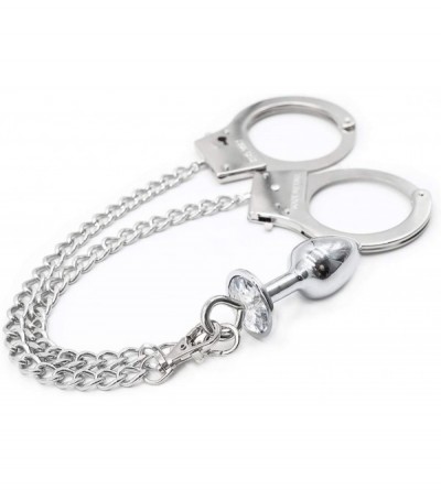 Restraints SM Sexy Handcuffs with Anal Plug for Female - Long Chains Stainless Steel Wrist Restraints Cuffs - Fetish Adult Se...