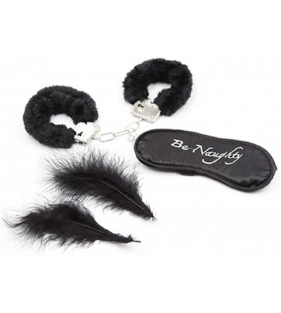 Blindfolds fun Toys Leather Handcuffs with Blindfold Flirting for sex play black - B1 - C519CLNUAI7 $7.89