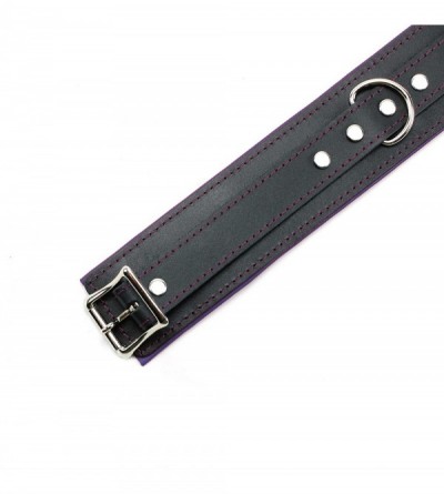 Restraints Melanie Lockable Collar Premium Latigo Leather Handmade - Dark Purple - CY18S8U9U8E $23.89