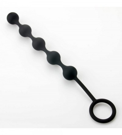 Anal Sex Toys Smooth Silicone Row of 5 Anal Beads with Handle Black - Black - CG18I2GCU42 $26.08