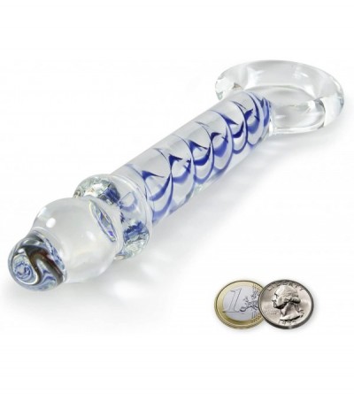 Dildos Dildo 8 inch Beaded Tip Glass Blue Helix Wand Ring Handle Bundle with Premium Padded Pouch - Blue - CF11EXGTRXZ $19.37