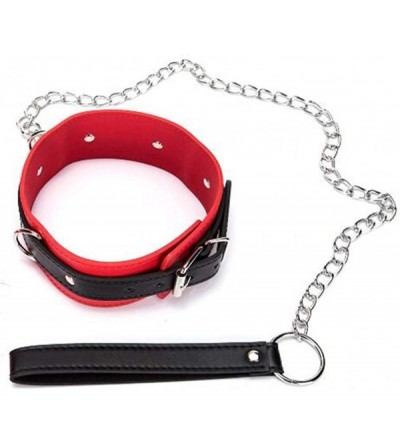 Paddles, Whips & Ticklers Choker Collar red with Metal chain and Leather hand shank love gift for men women - Black1 - CE196D...