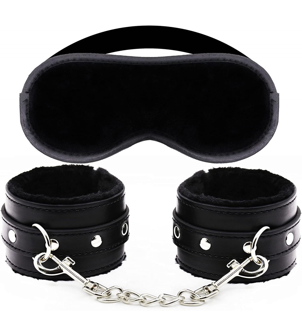 Restraints Soft Leather Cuffs and Eye Mask for Male Female Couples - Black - CQ12O2489HT $9.15