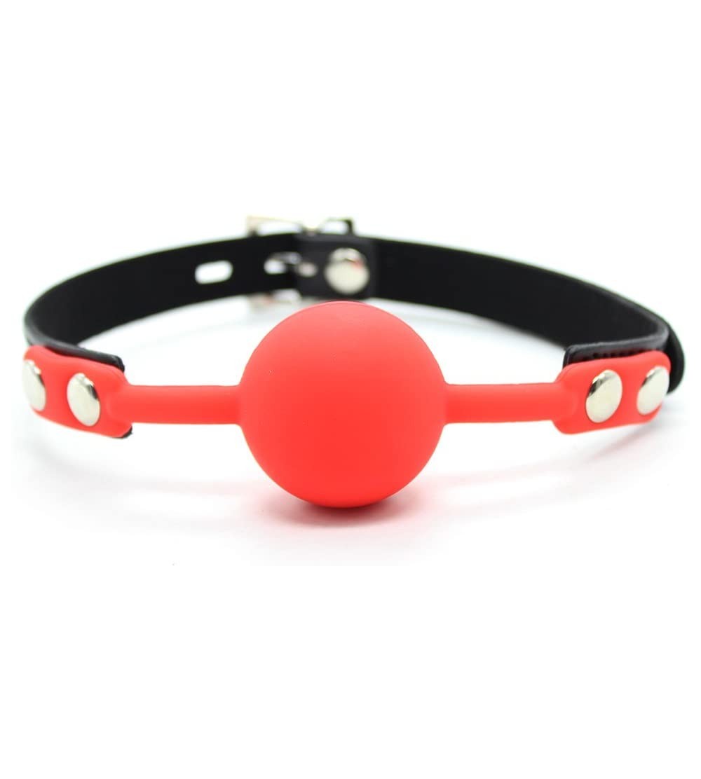 Gags & Muzzles SM Silicone Ball Gag with Lock Leather Strap BDSM Adult Sex Toys Bondage Kit Restraints Play (1.5in Ball- Red+...