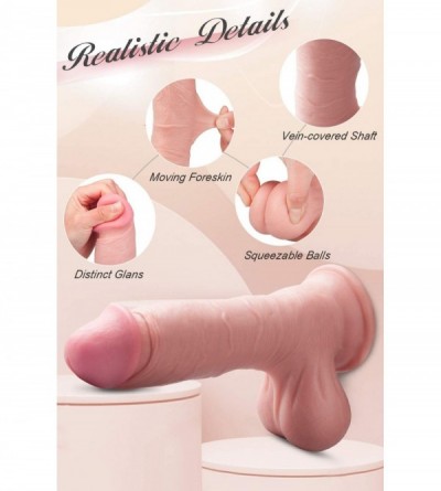 Dildos 8 Inch Realistic Dildo with Moving Foreskin- Ultra-Lifelike Girthy Penis with Strong Suction Cup for Hands-Free Play- ...
