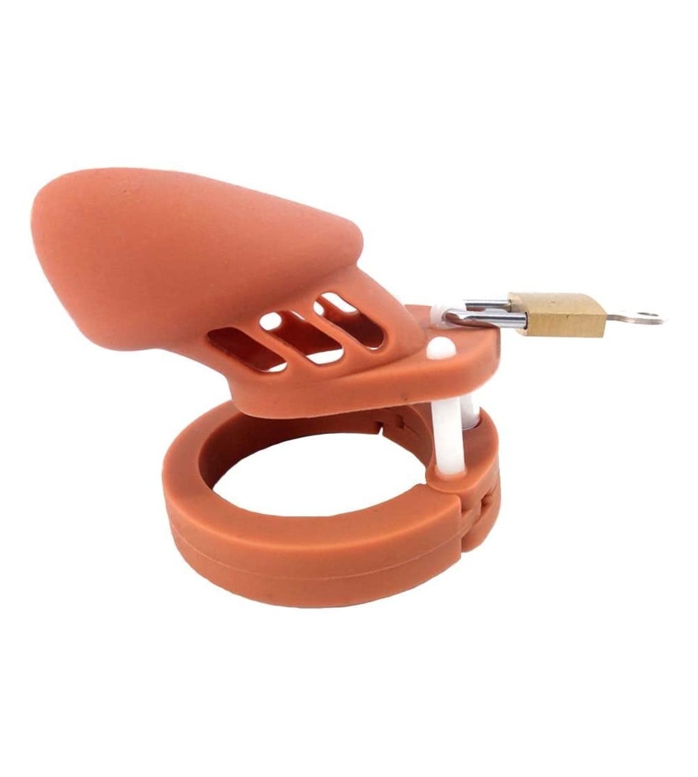 Chastity Devices Male Chastity Cage Device- Adjustable Silicone Cock Cage with 5 Rings for Male Penis Exercise - Brown - CV12...