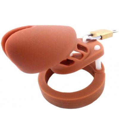 Chastity Devices Male Chastity Cage Device- Adjustable Silicone Cock Cage with 5 Rings for Male Penis Exercise - Brown - CV12...
