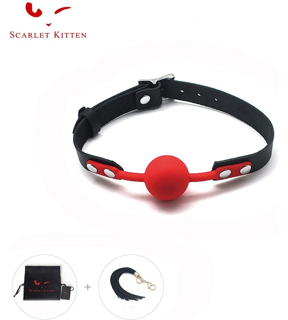 Gags & Muzzles Medium Bite Ball Leather and Silicone for Women Men- Red - CZ18GQNA6ES $7.10