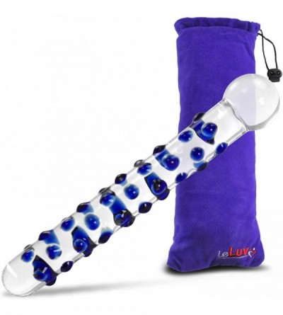 Dildos Glass Dildo Nubby Blue Pearls Round Head Slim 8 inch Bundle with Premium Padded Pouch - Blue - CY11F8GO59P $33.52