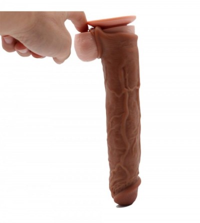 Pumps & Enlargers Lovely and Lifelike Male Coffee 9.4 in. Silicone penile Condom Fantasy Sex Chastity Toys Lengthen Cock Slee...