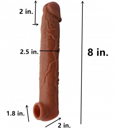 Pumps & Enlargers 8 in. Coffee Silicone penile Condom Lifelike Fantasy Sex Male Chastity Toys Lengthen Cock Sleeves Dick Reus...