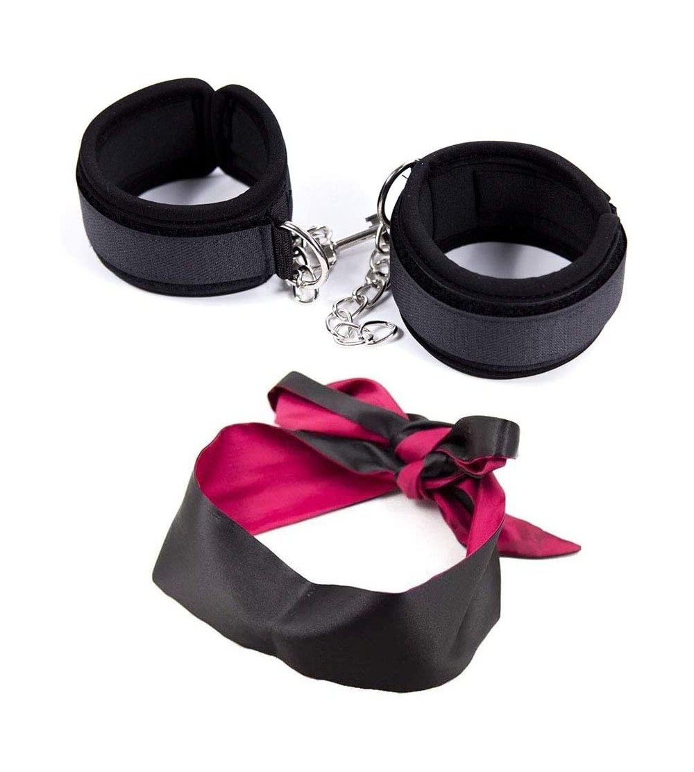 Blindfolds Satin Blindfold Handcuffs Eye Mask Costume Sleeping Masks for Valentine's Day (Black1) - Black1 - C618QT2IIOX $7.74