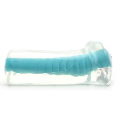 Male Masturbators 5" Soft Tight Thick Textured Open Ended Masturbator Sleeve - Easy Cleanup (Clear/Blue) Ribbed Pleasure Tunn...
