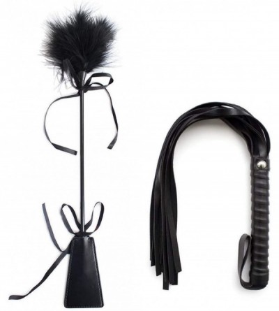 Paddles, Whips & Ticklers 2 in 1 Exquisite Ostrich Feather Tickl`er Whip with Leather Slapper Paddle - CQ19ITY06XD $30.97