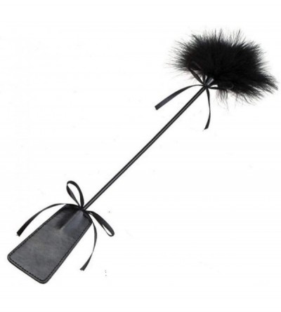 Paddles, Whips & Ticklers 2 in 1 Exquisite Ostrich Feather Tickl`er Whip with Leather Slapper Paddle - CQ19ITY06XD $10.04