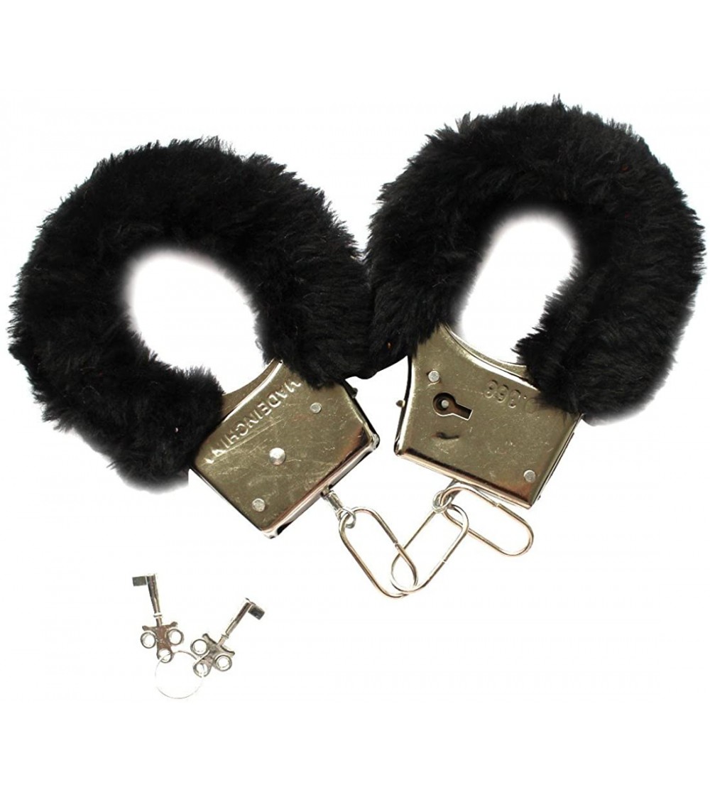 Restraints Sexy Furry Fuzzy Night Party Working Metal Cuffs for Women Men Couples Game Novelty Gift - Black - CG180HS3GM2 $13.86