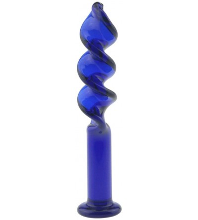 Dildos Sex Toy- Blue Screw Thread Round Glass Dildo Crystal Penis for Couple Lover - CG11PU38VA9 $35.62