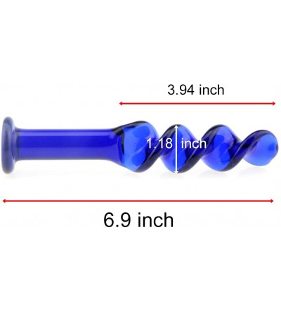 Dildos Sex Toy- Blue Screw Thread Round Glass Dildo Crystal Penis for Couple Lover - CG11PU38VA9 $16.19
