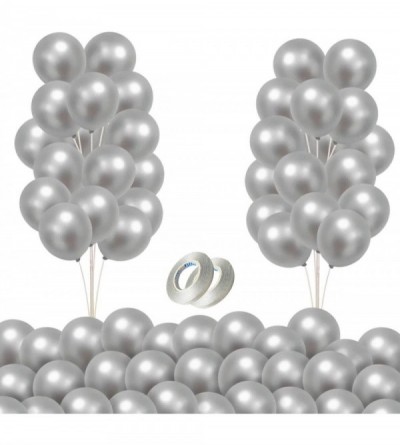 Penis Rings 5 Inches 100 Pack Metallic Silver Balloons with 2 Ribbons- Thick Chrome Balloons for Birthday- Wedding- Arch Part...