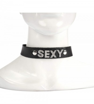 Restraints Sex Leather Collar with Diamond Decorating Word (Sexy) - Sexy - CY12DKH1BLN $7.76