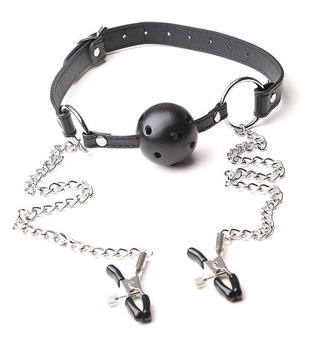 Gags & Muzzles Ball Gag with Nipple Clamps Breathable Adjustable Nipple Clips SM Nipple Teasers Breast Sensual Bondage - C112...