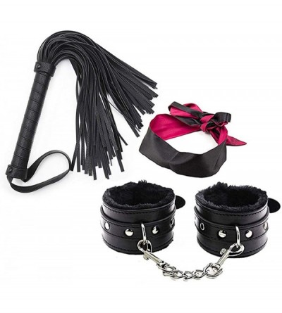 Restraints Soft Fur Leather Adjustable Handcuffs-Costume Accessoire - Black-3 - CZ18W8UE6LH $33.48