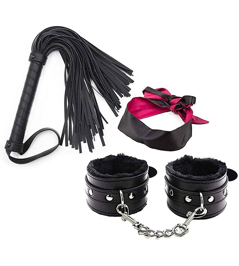 Restraints Soft Fur Leather Adjustable Handcuffs-Costume Accessoire - Black-3 - CZ18W8UE6LH $16.30