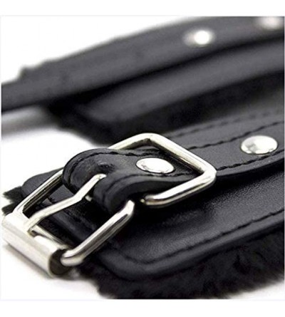 Restraints Soft Fur Leather Adjustable Handcuffs-Costume Accessoire - Black-3 - CZ18W8UE6LH $16.30