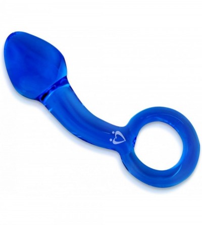 Anal Sex Toys Large Blue Glass Anal Prostate Massager Butt Plug Beginner Male Toy Bundle with Premium Padded Pouch - Blue - C...