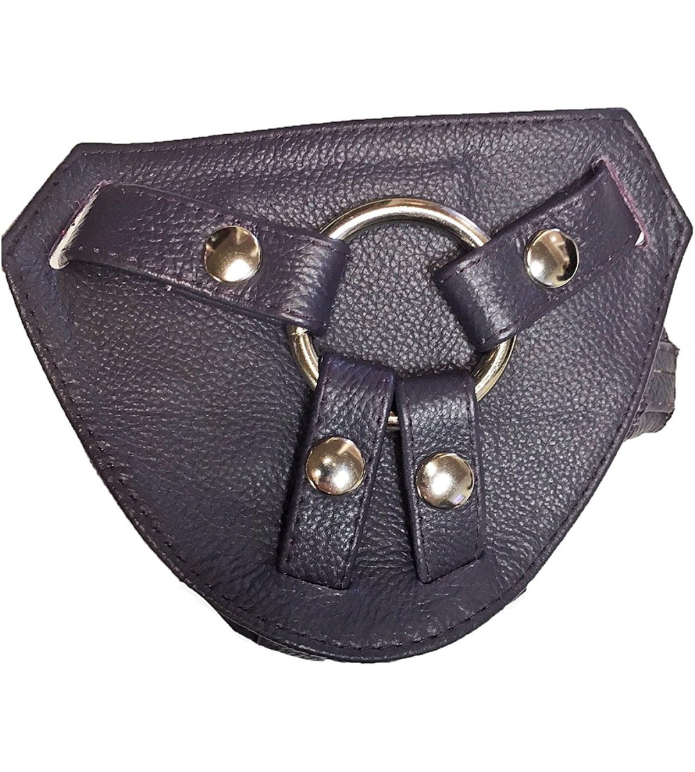Restraints Leather Dildo Harness with Padding Adjustable Red- Black- Purple - Purple - CU12NUDIKJK $15.42