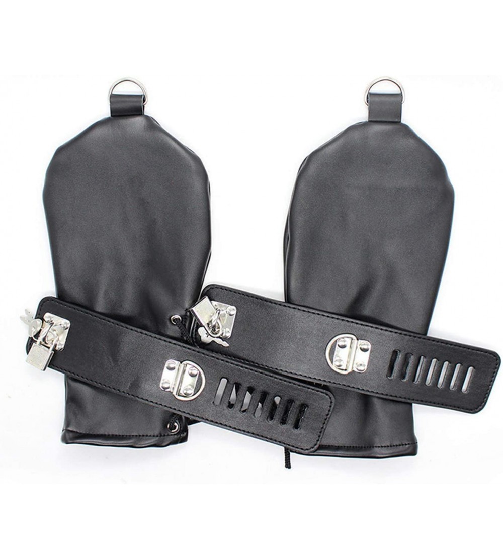 Restraints Bondage Gloves Socks Lockable Belt - Double Gloves Armbinder with Lacing Lockable Belt Arm Ankle Binding Kit Leath...
