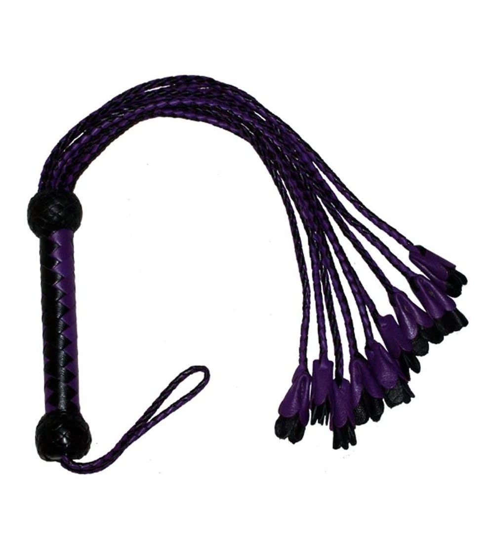 Paddles, Whips & Ticklers Black and Purple 100% Genuine Leather Flower Tipped Flogger - Fantasy Whip - C411OE8KMWR $44.73