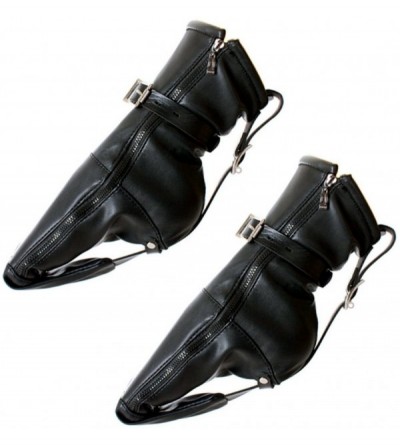 Restraints Restraint Leather Socks with Padlocks - Black Faux Leather Zipper Easy On Feet Restraint Boots with Adjustable Str...